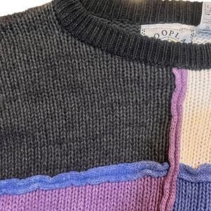 Hoopla Sweater Womens Medium Purple Gray Knit Color Block Holiday Crewneck